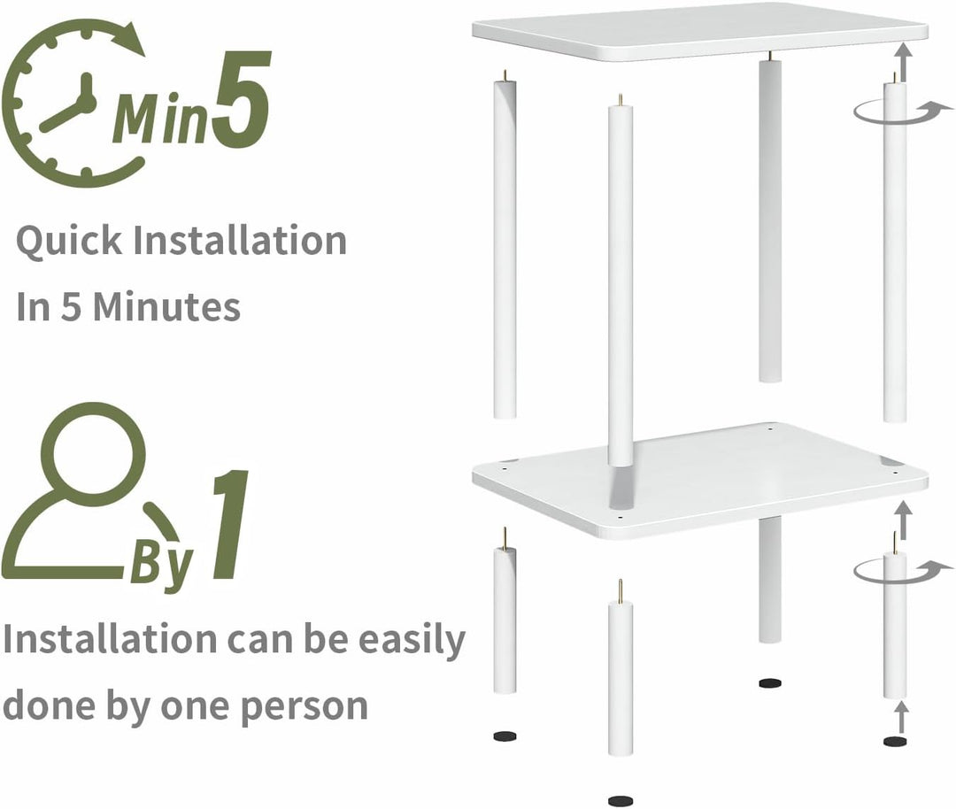 APICIZON Beistelltisch Holz, 2 Tier Beistelltisch Weiss, Nachttisch Schmal, 40x30x52cm, Beistelltisc