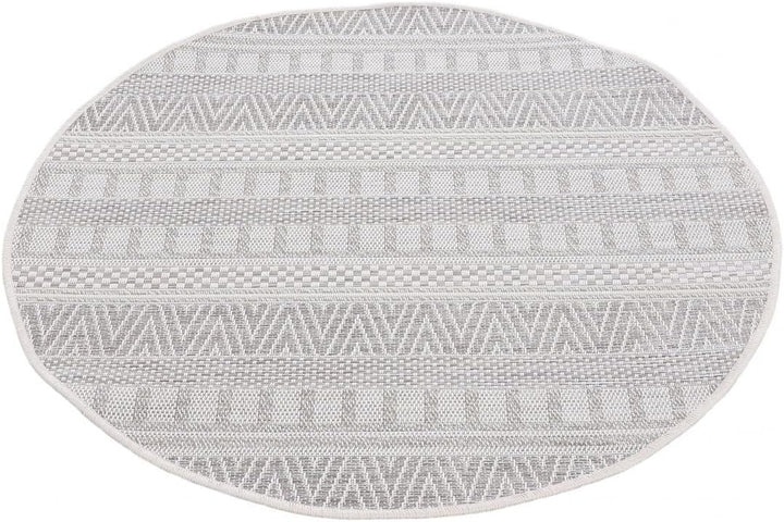 carpetfine In- und Outdoor Teppich Boho Rund Beige Flachgewebeteppich Ø 120 cm | Moderner Teppich We