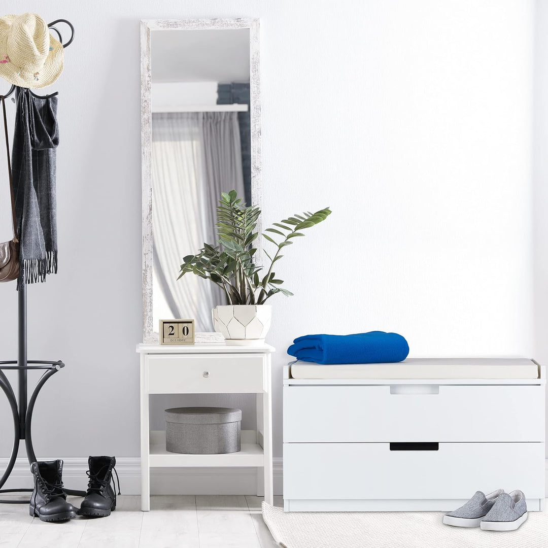 Relaxdays Sitzkommode, Garderobenbank mit 2 Schubladen, Landhausstil, Auflage zum Sitzen, HBT: 45 x