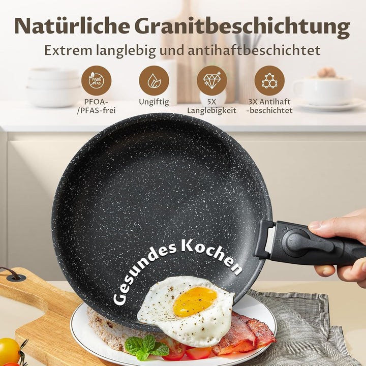 Fadware Pfannen-Set 4 tlg | 20+24+28 cm | Bratpfannenset mit abnehmbarem Griff | Für alle Herdarten,