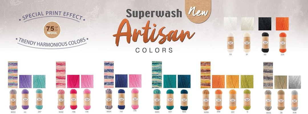 Alize 5x 100g Superwash Artisan Türkische Premium Sockenwolle Wolle 75% SW Wool - 25% Polyamide Hand