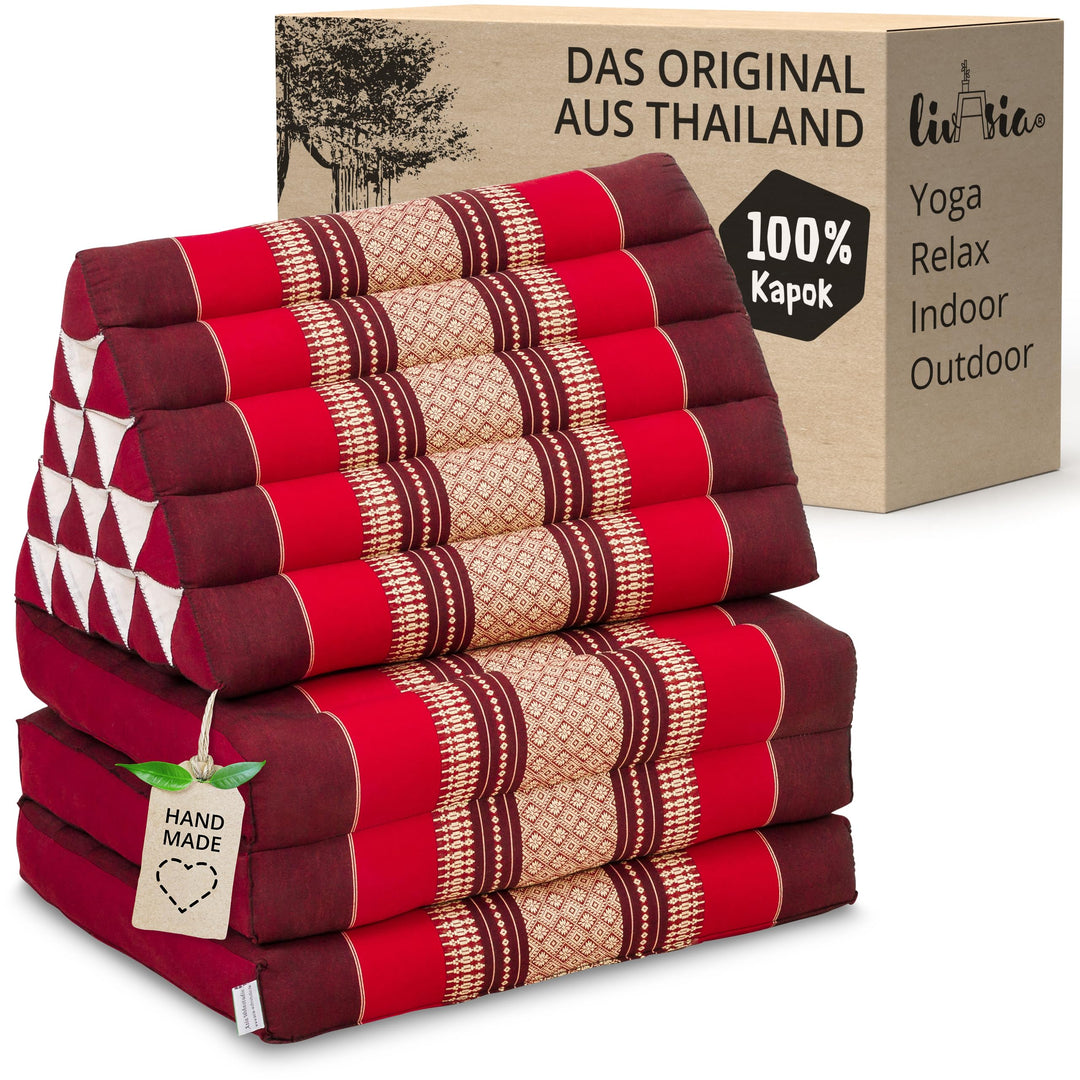 livasia Thaikissen 3 Auflagen extrahoch - 185x55x8cm - Dreieckskissen mit Klappmatratze, Kapok, Jumb