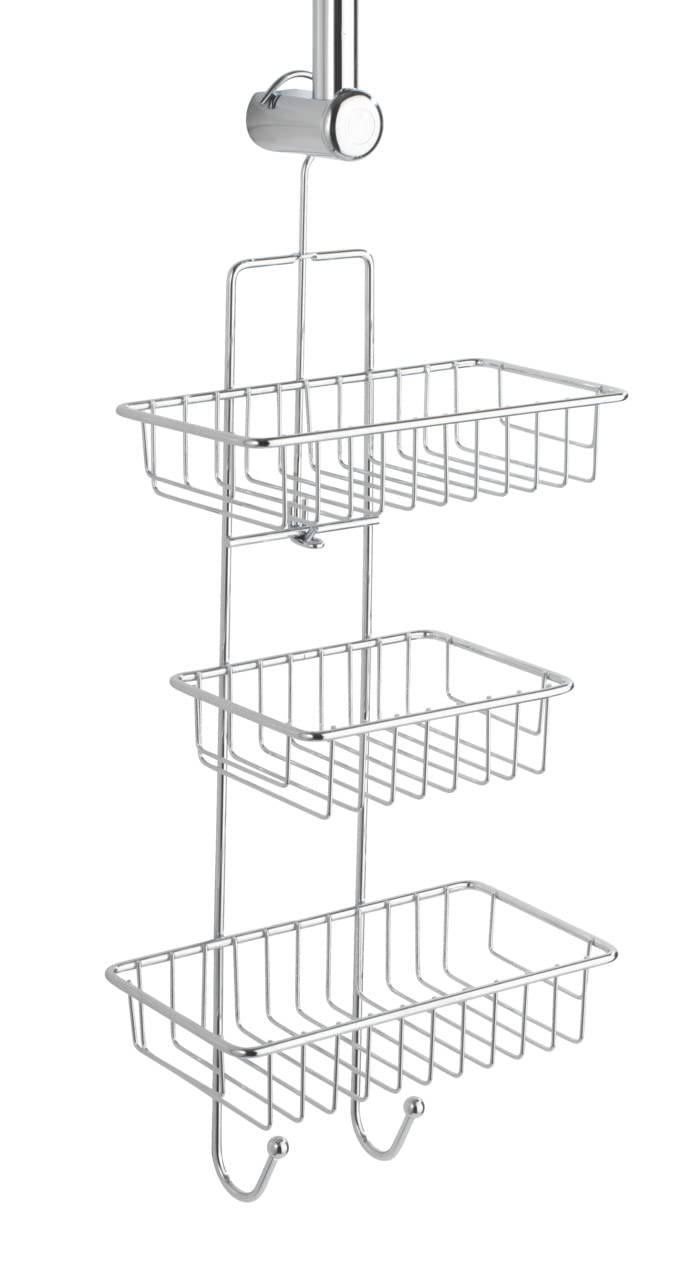 WENKO Duschcaddy Mod. Milano mit 3 Ablagekörben und 2 Haken verchromt ideal für Badezimmer ohne Abla