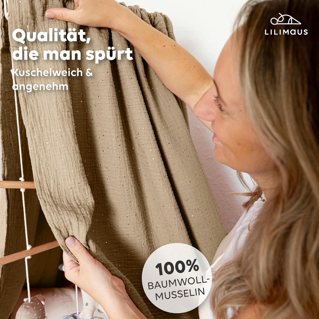 lilimaus Betthimmel Babybett mit Gold Applikation in 12 Farben [inkl. Himmelstange] - Himmel Babybet