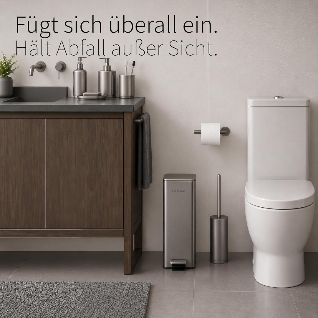 EverGrove Schmaler Mülleimer 10L, nur 14 cm breit, Edelstahl Treteimer mit Deckel, geräuschlos, hera
