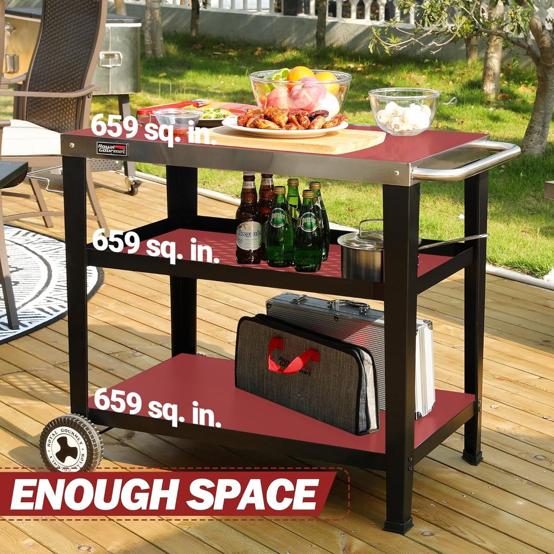 Royal Gourmet PC3404S Rollbarer Esstisch mit Müllbeutelhalter, für den Aussenbereich, Garten, Terras