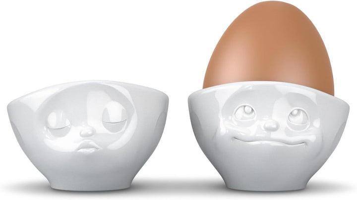 Fiftyeight , Porzellan , 4er Eierbecher Set / KÜSSEND & VERTRÄUMT & LECKER & OCH BITTE / weiss A 4 S