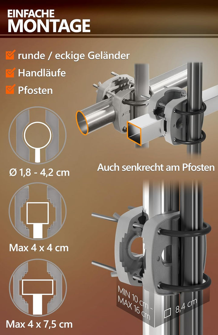4smile Sonnenschirm Balkon SunnyJoy im 3er-Set - UPF 50+ Balkon Schirm 180 cm + Sonnenschirmhalter B