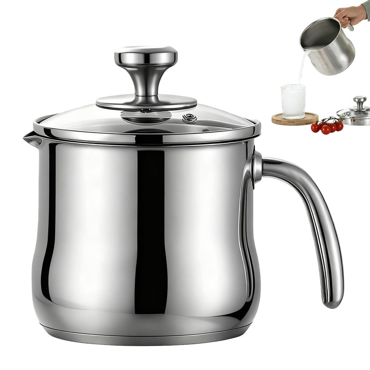 2L Milchtopf Edelstahl mit Deckel und Ausgiesser, Kochtopf Induktion mit Griff, Simmertopf Puddingto