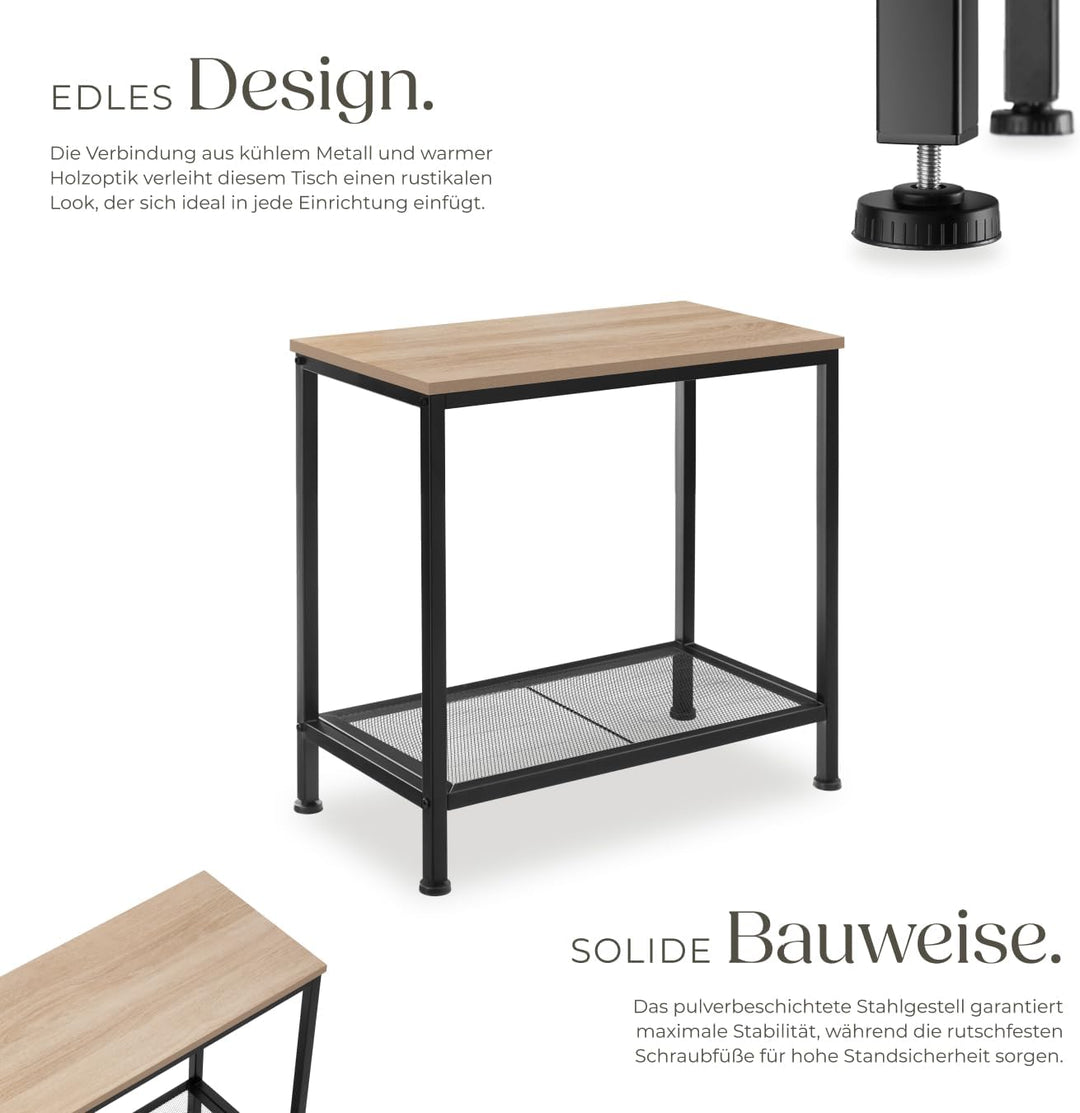 tectake® Beistelltisch Holz + Metall, Nachttisch schmal, Couchtisch mit Gitterablage, Konsolentisch,