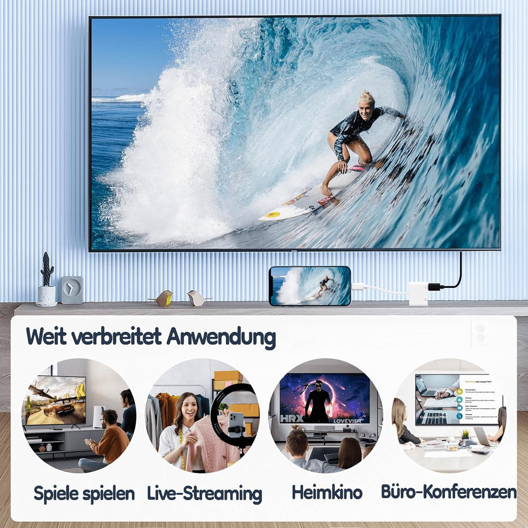 USB C to 4K 60Hz HD.MI Adapter für iPhone 15 zu HDTV, 2 in 1 Typ C Digital AV adapt Sync Bildschirm