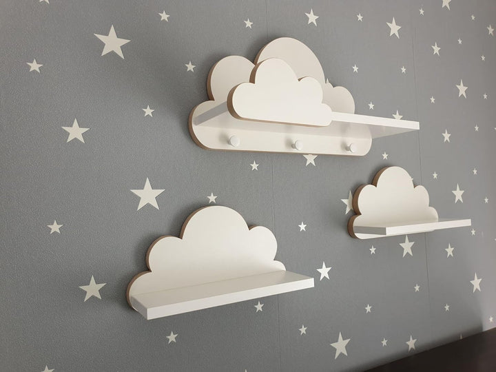 EIN Set Wolkenregal Mit Aufhaken Zum Deko Kinderzimmer | Stabile 3 Wolke Wandregale Weiss Für Jede E