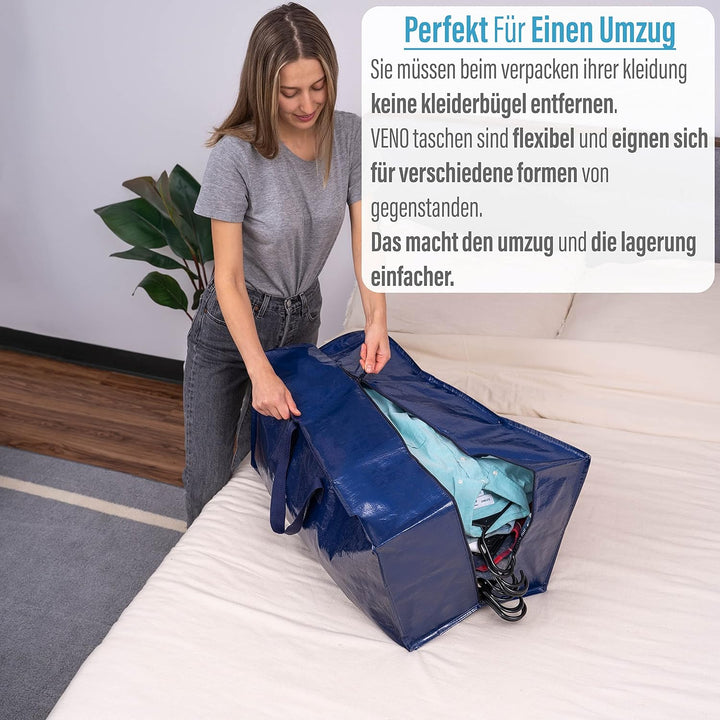 VENO 2-er Pack extra grosse Umzugstaschen mit Rucksackgurten, Umzugshelfer, starke Griffe und Reissv