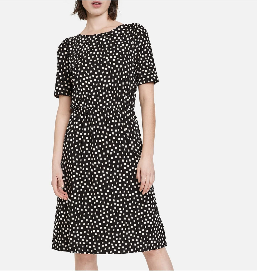 Taifun Damen Jerseykleid mit grafischem Allover-Print halber Arm Gemustert knieumspielend 34 Schwarz