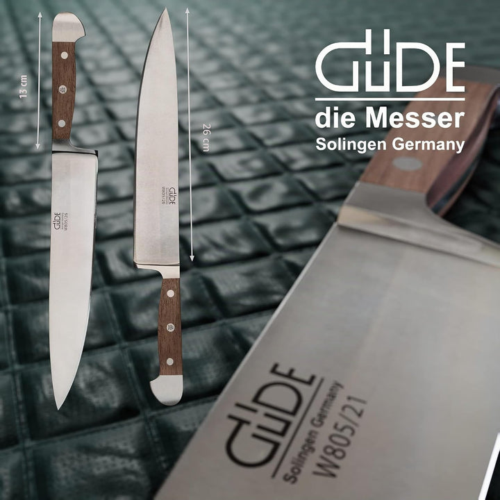 GÜDE Solingen - grosses Kochmesser geschmiedet, 26 cm, Walnussholz, ALPHA WALNUSS, Küchenmesser, Dop