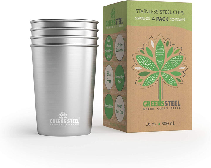 Greens Steel Edelstahl Kinderbecher - 300ml I Premium Trinkgläser I Plastikfrei I Stapelbar, langleb