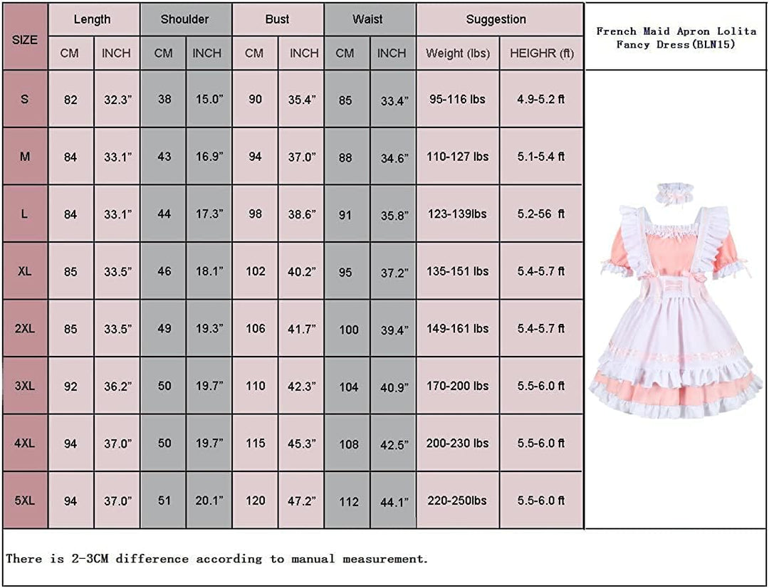nbe - Niedliches Anime Französisch Dienstmädchenkleid mit 12-TLG. Kuchengarnitur, Herz-Choker-Kostüm