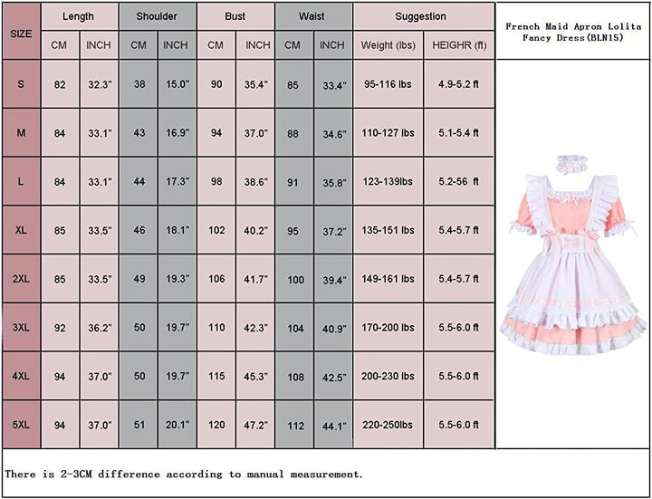 nbe - Niedliches Anime Französisch Dienstmädchenkleid mit 12-TLG. Kuchengarnitur, Herz-Choker-Kostüm