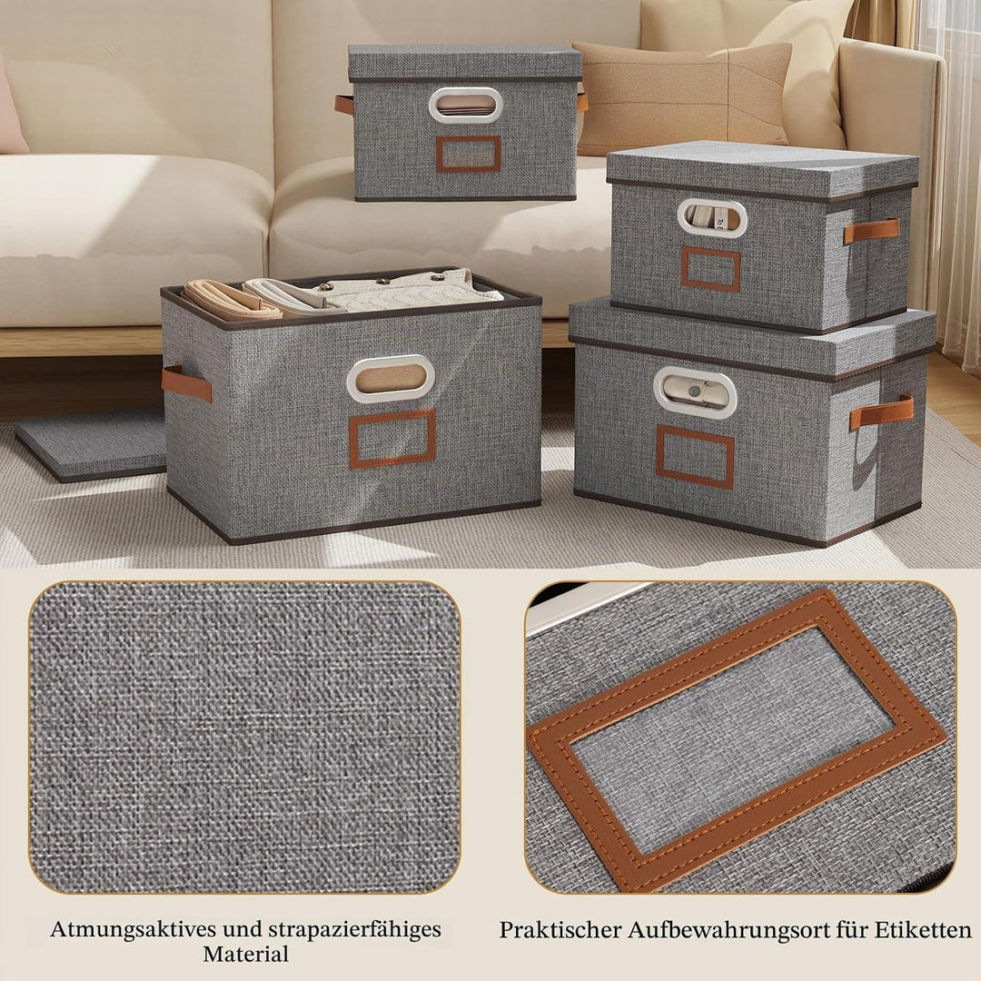 OUTBROS 3 Stück Aufbewahrungsbox mit Deckel, Faltbare Aufbewahrungskorb, Stoffbox mit Griff, Schrank