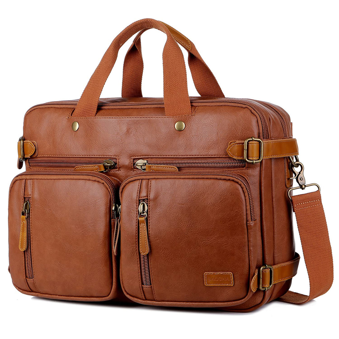Baosha Herren PU Leder Aktentasche Rucksack Hybrid 17 Zoll Laptoptasche Messenger Bag Business Umhän