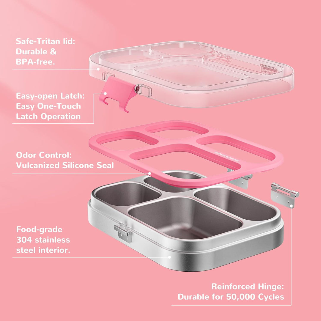 G.a HOMEFAVOR Edelstahl Brotdose Kinder 800ml Metall Bento Lunchbox mit 4 Fächern Auslaufsichere Bro