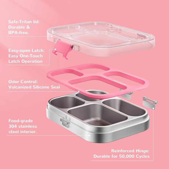 G.a HOMEFAVOR Edelstahl Brotdose Kinder 800ml Metall Bento Lunchbox mit 4 Fächern Auslaufsichere Bro