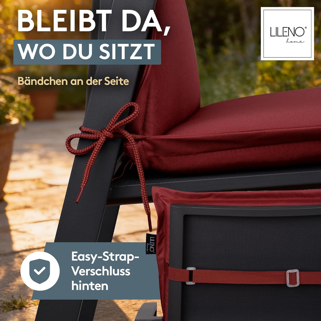 LILENO HOME Gartenstuhl Auflagen [1er Set - Niedriglehner] in Rot - Bequeme Liegen als Sitzauflagen