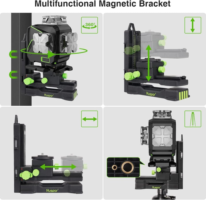Huepar 16 Linien Selbstnivellierender Laser Level 4x360° Kreuzlinienlaser mit Empfänger - LCD-Bildsc