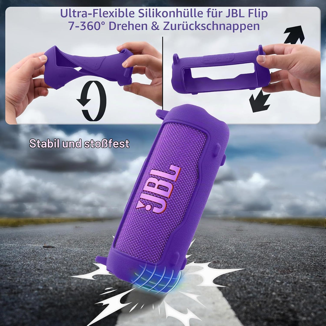 Khanka für JBL Flip 7 Silikon-Schutzhülle mit abnehmbarem Schultergurt, stossfeste weiche Hülle für
