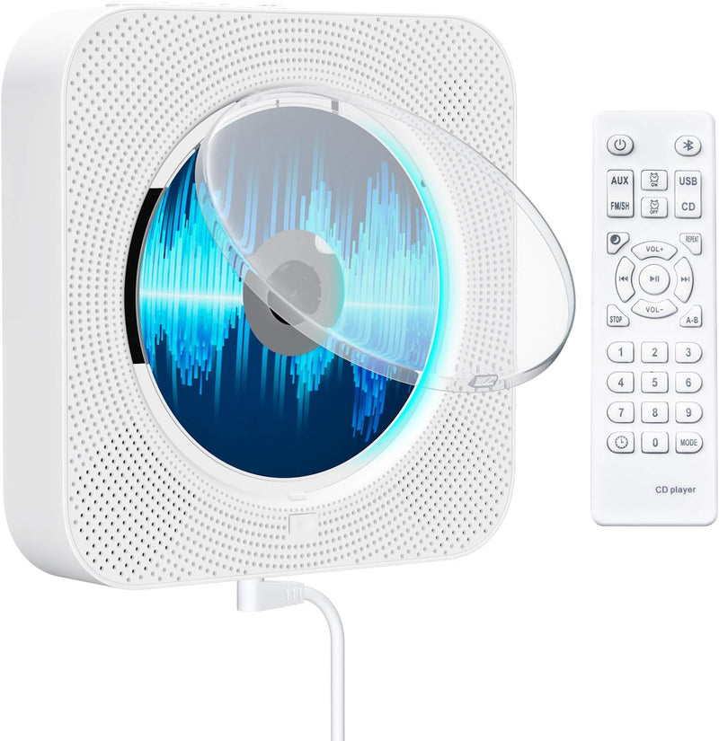 Tragbarer CD Player Bluetooth, Qoosea Wandmontierbar Eingebaute HiFi-Lautsprecher für Kinder, Music
