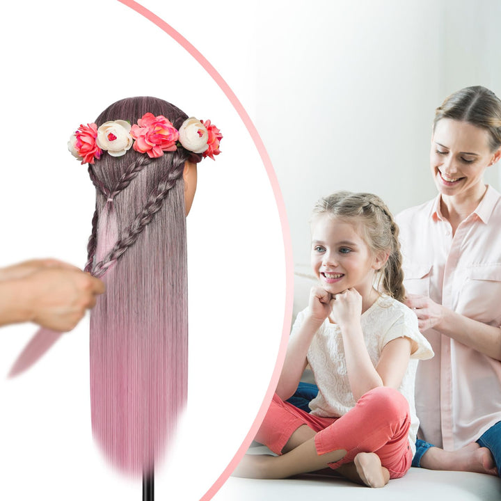 Trainingsköpfe, 28 inch Frisierkopf für Frisöre 100% Synthetikfaser-Haar Übungskopf,mit DIY Stricken