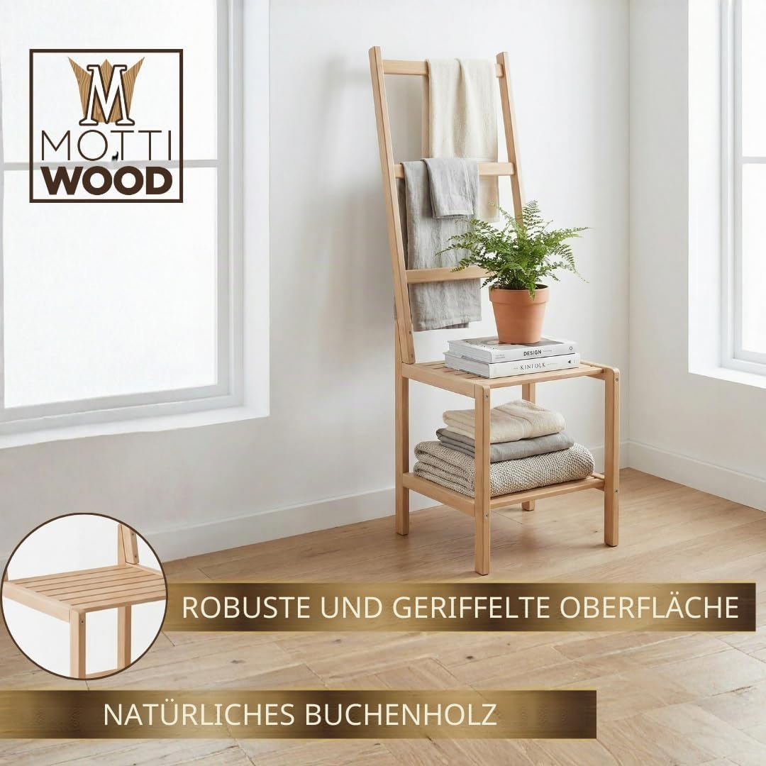 Handtuchhalter aus Buchenholz, 40 x 40,5 x 133 cm, Handtuchhalter für Bad und Schlafzimmer, Herrendi