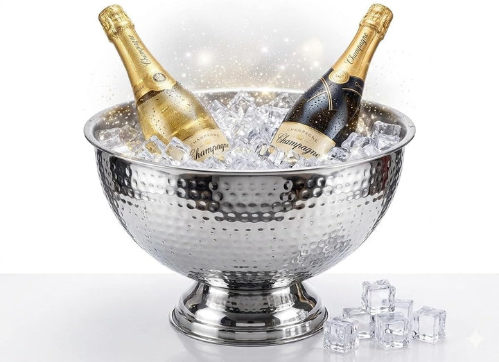 Bourgogne | Champagnerschale aus Edelstahl | Spiegelpoliert & Hammerschlag | Grosser Sektkühler Ø 40