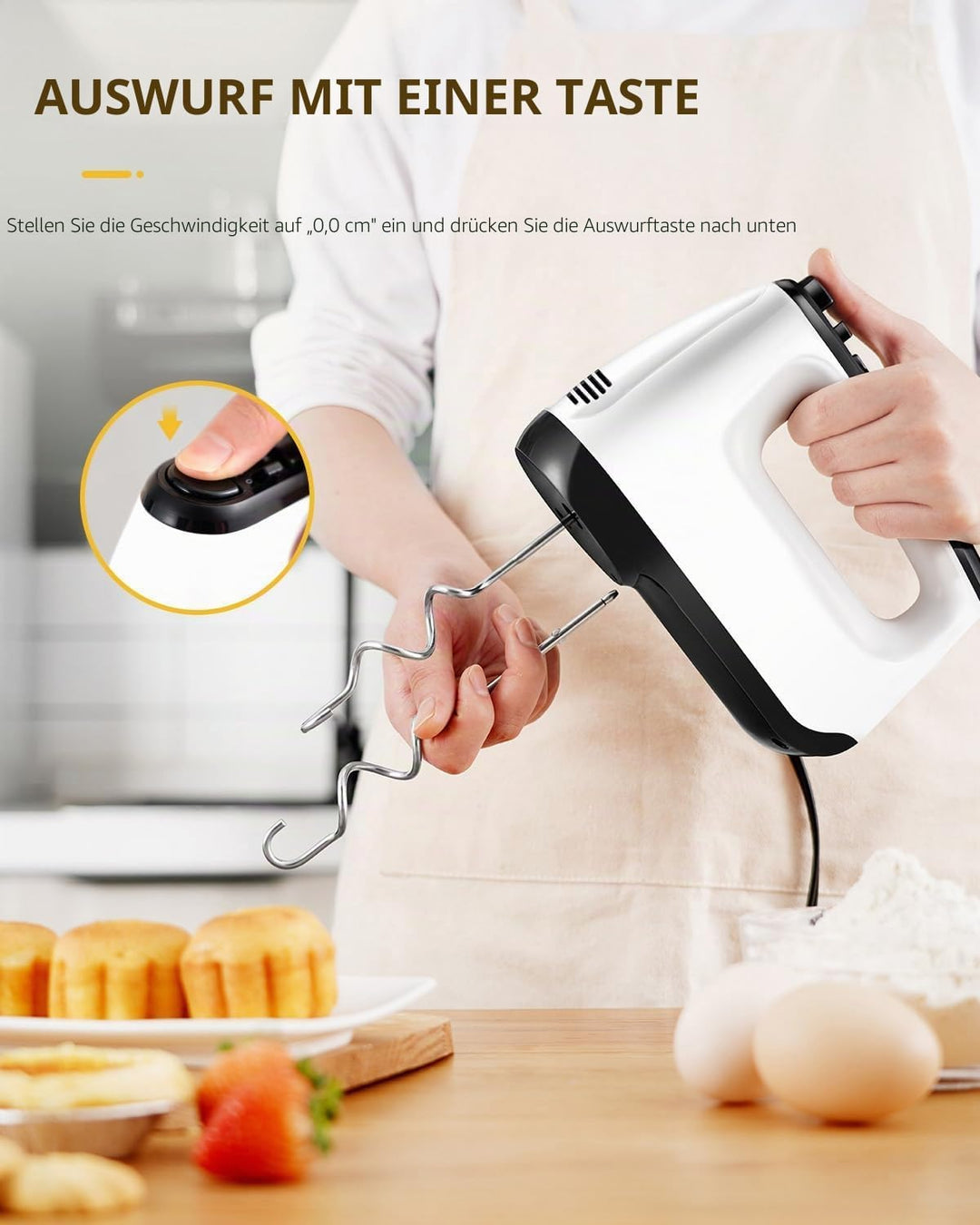 Elektrischer Handmixer für die Küche, 400 W, mit Aufbewahrungstasche, 6 Geschwindigkeiten und Turbo,