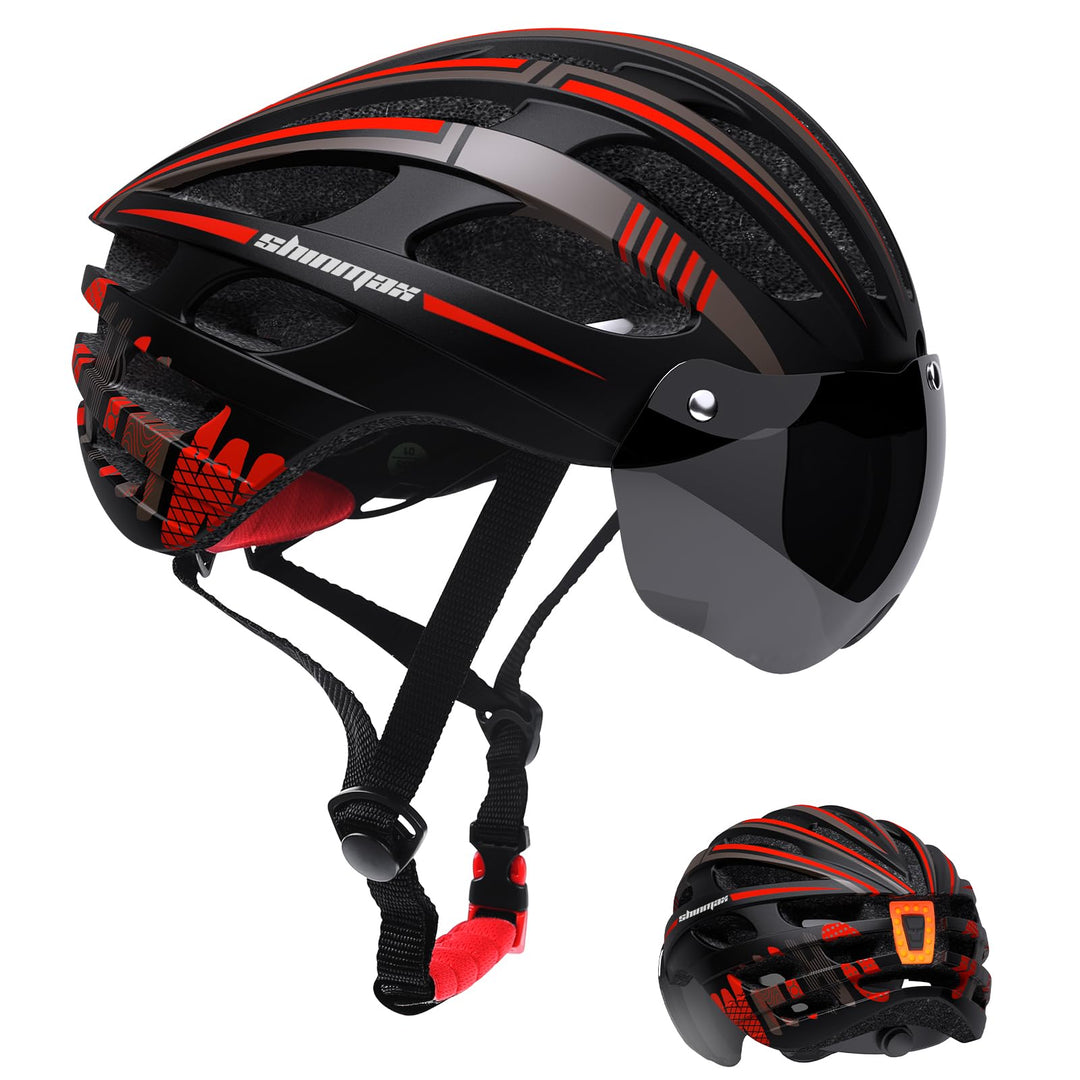 Shinmax Fahrradhelm Herren Damen mit Visier, Magnetischer Abnehmbarer Schutzbrille und USB-Aufladung