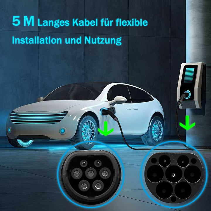 Typ 2 Ladekabel 22kW 5M, 32A Ladekabel Auto Typ 2 auf Typ 2, Mode 3 Ladekabel, 3-Phasen Elektroauto-