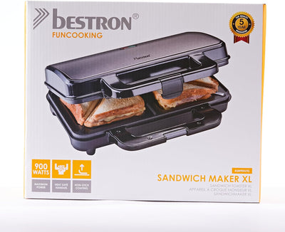 Bestron XL Sandwichmaker, Antihaftbeschichteter Sandwich-Toaster für 2 Sandwiches, 900 Watt, Farbe: