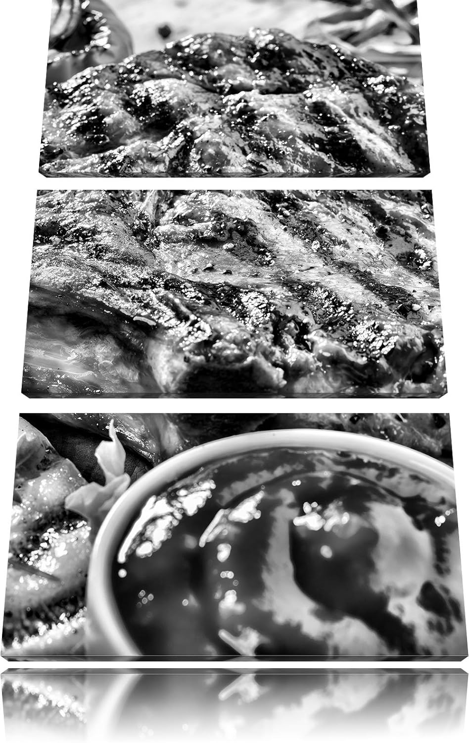 Pixxprint Monocrome, Gegrilltes Steak 3-Teiler Leinwandbild 120x80 Bild auf Leinwand