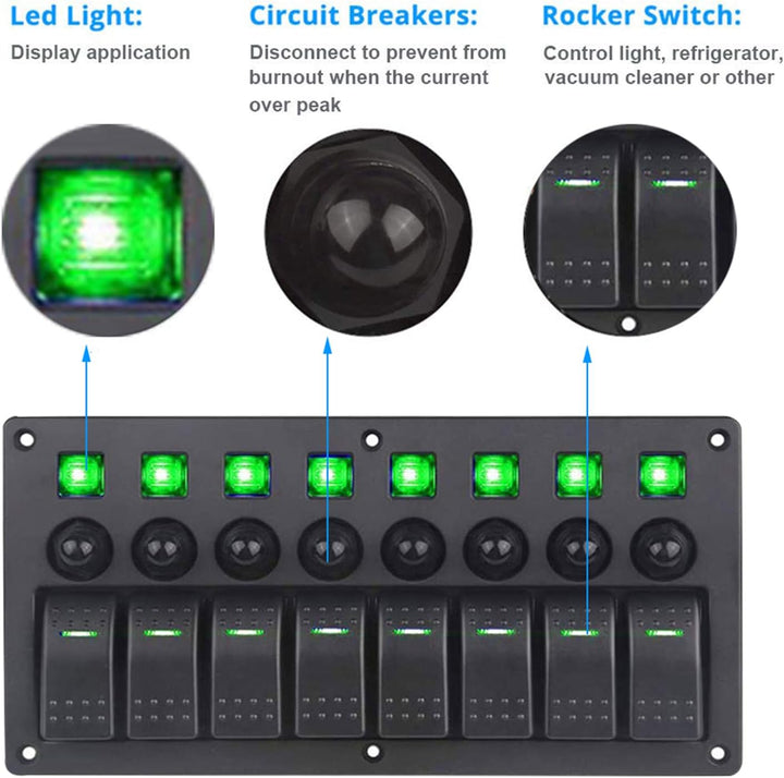 Geloo 8 Gang Marine Schalter Panel Wasserdichte Toggle Rocker Switch Panel 12V /24V Leistungsschalte