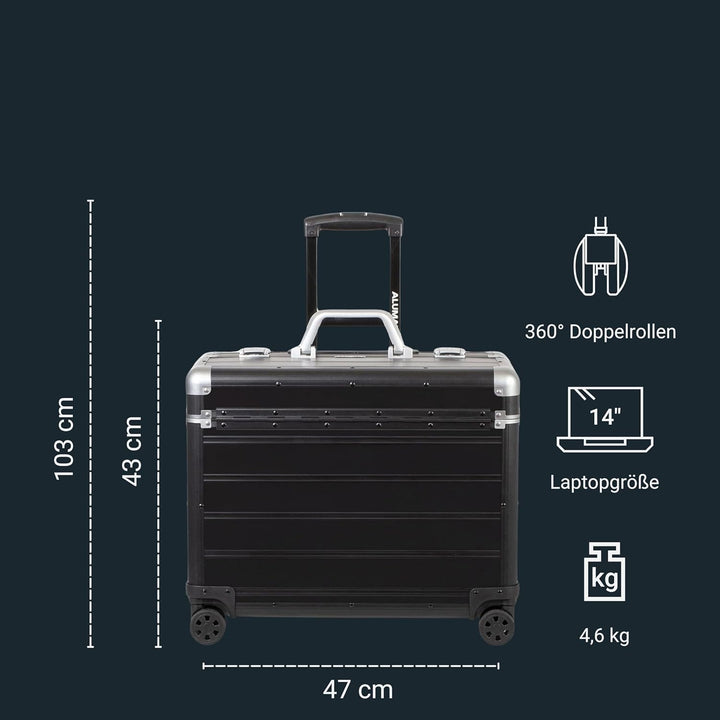 ALUMAXX 45169 Pilotenkoffer PANDORA, Trolley Aluminium, Piloten Rollkoffer Alu, Businesstrolley, Akt