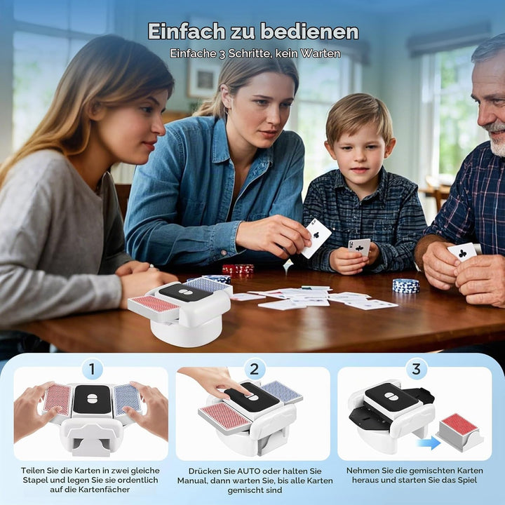 Kartenmischmaschine Elektrische, Automatische Kartenmischer für 1–2 Decks, One-Press Wiederaufladbar