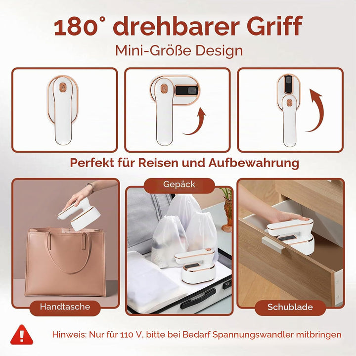 ZStarlite Steamer Dampfbügeleisen Kleidung Keramikplattendesign, Faltbares 1000W Dampfglätter Reiseb