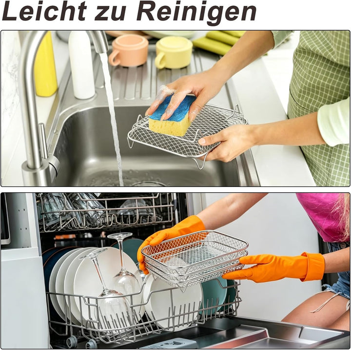 Airfryer Zubehör, 3 Stück Korb für Heissluftfritteuse, Air Fryer Rack mit 8 Silikonfüssen 1 Pinzette