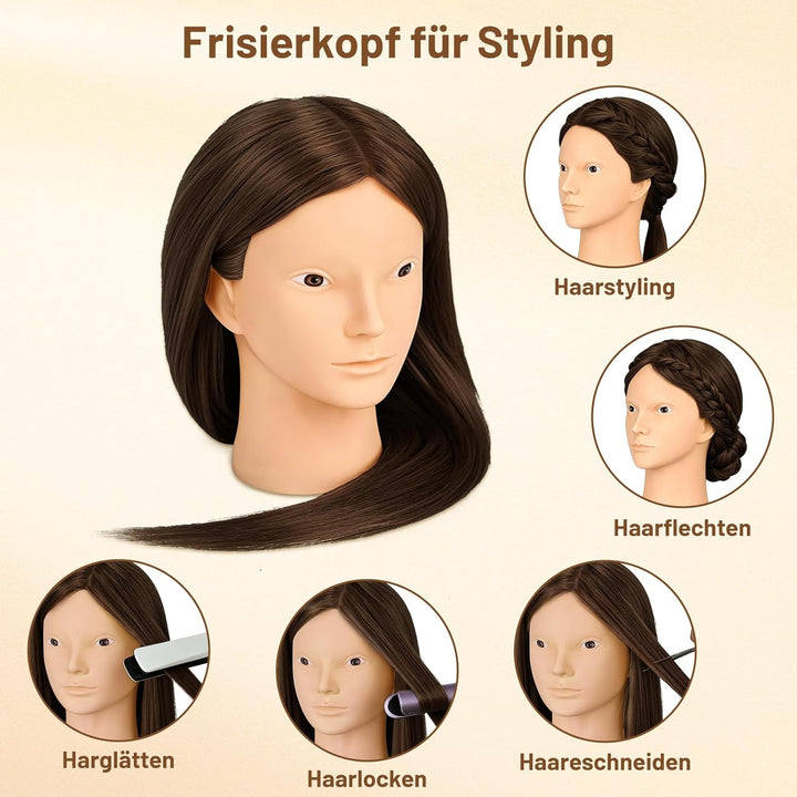 TwoWin Friseurkopf mit Haaren, 26 Zoll (66 cm) 80% Echthaar Mannequin Kopf, Make-up Übungskopf, Trai
