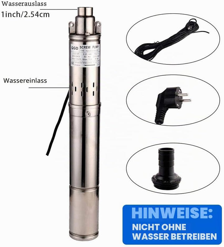 SHYLIYU Tiefbrunnenpumpe 220V Tauchpumpe Edelstahl Tauchpumpe oder Hauswasserwerk und Garten (0.25KW
