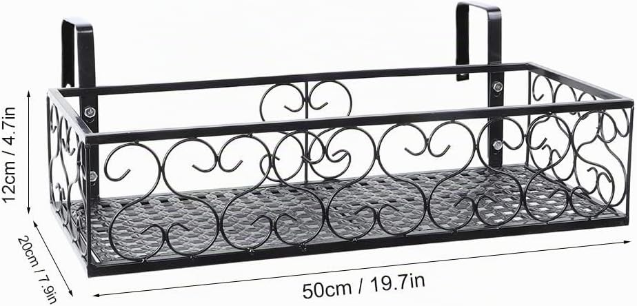 Tissting Blumenregal, Schmiedeeisernes Hängendes Balkonregal mit Wandmontage für Rechteckige Töpfe,