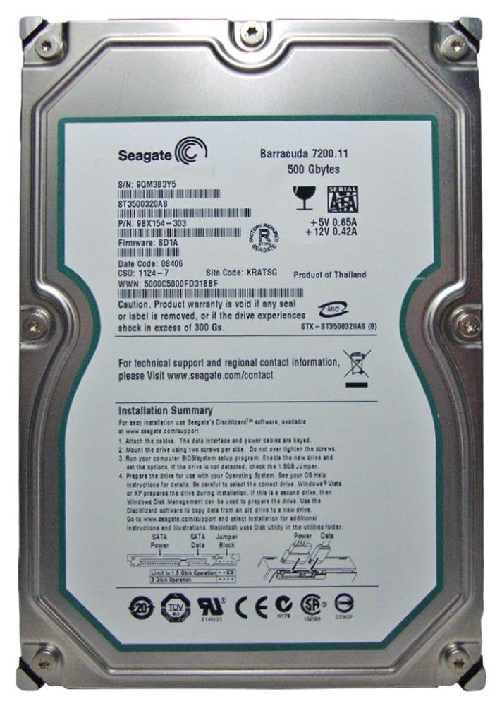 Seagate ST3500320AS 500GB interne Festplatte (8,9 cm / 3,5 Zoll, 7200rpm, 8.9ms, 32MB Cache) 500 GB,