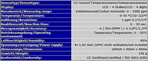 Kohlenmonoxid CO Messgerät Tester Meter Haus Kamin Kaminofen Wohnwagen Werkstatt Labor CO4