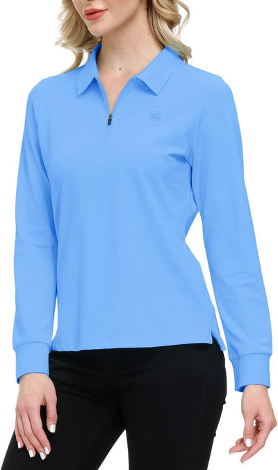 AjezMax Poloshirt Damen Golf Polohemd Langarm Baumwolle Sport Polo Wintershirts mit Reissverschluss