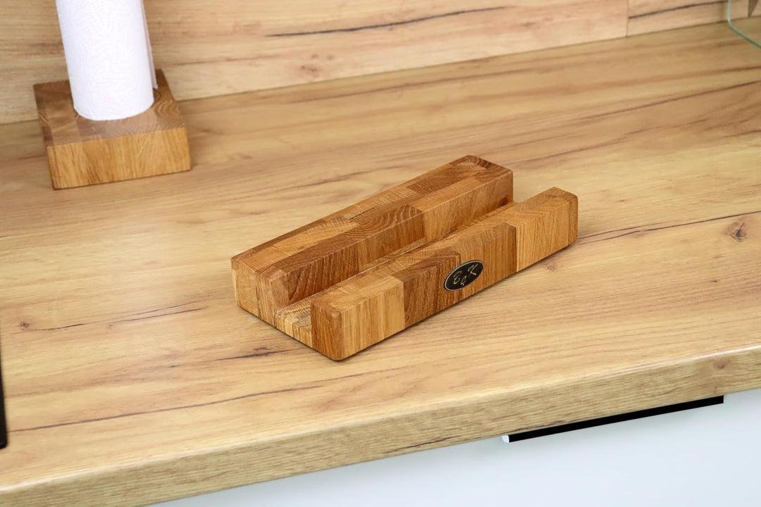 B4K® Hackbrettständer aus Eiche – Stabiler Schneidebretthalter für Holzbrett & Hackblock (4 cm dick)